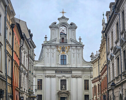 church and historic houses in Krakow Old Town